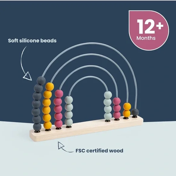 Bigjigs Toys Rainbow Abacus Educational Wooden Base Food-Grade Silicone Beads - Picture 6 of 14